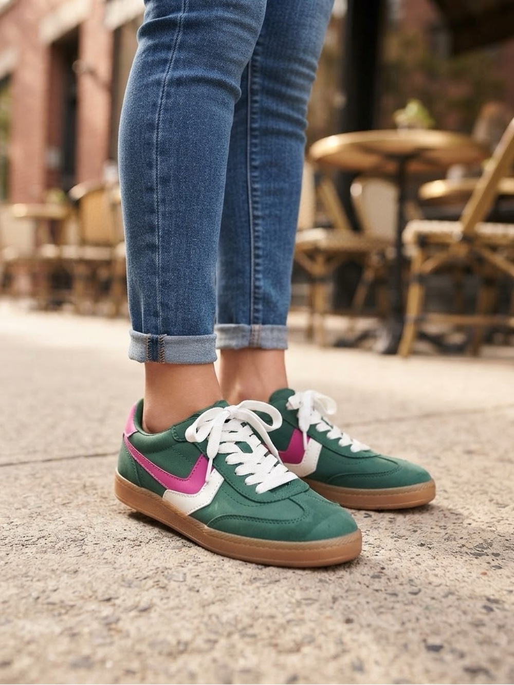 DV by Dolce Vita Sybela Faux Leather Lace Up Low Top Sneakers Green Pink Sz 6.5